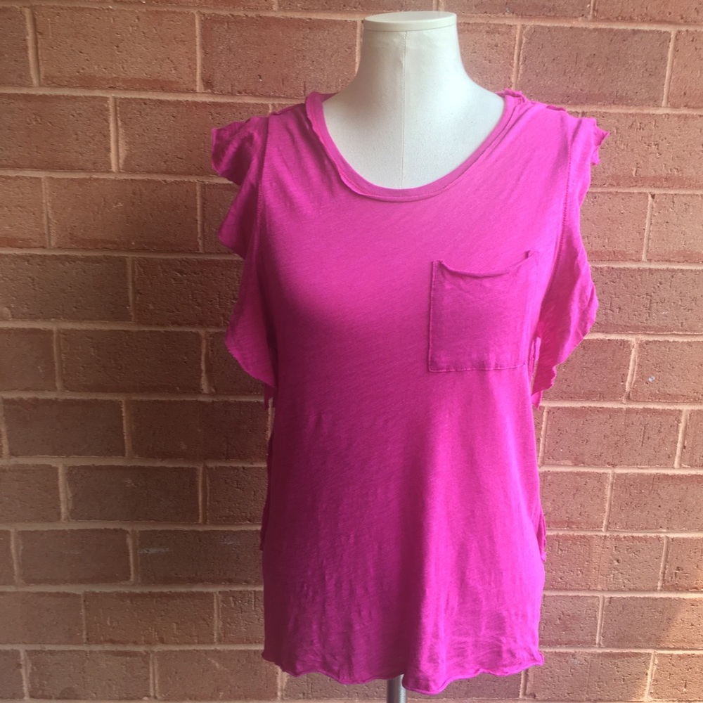 Free People We the Free Magenta Ruffle Sleeve Top